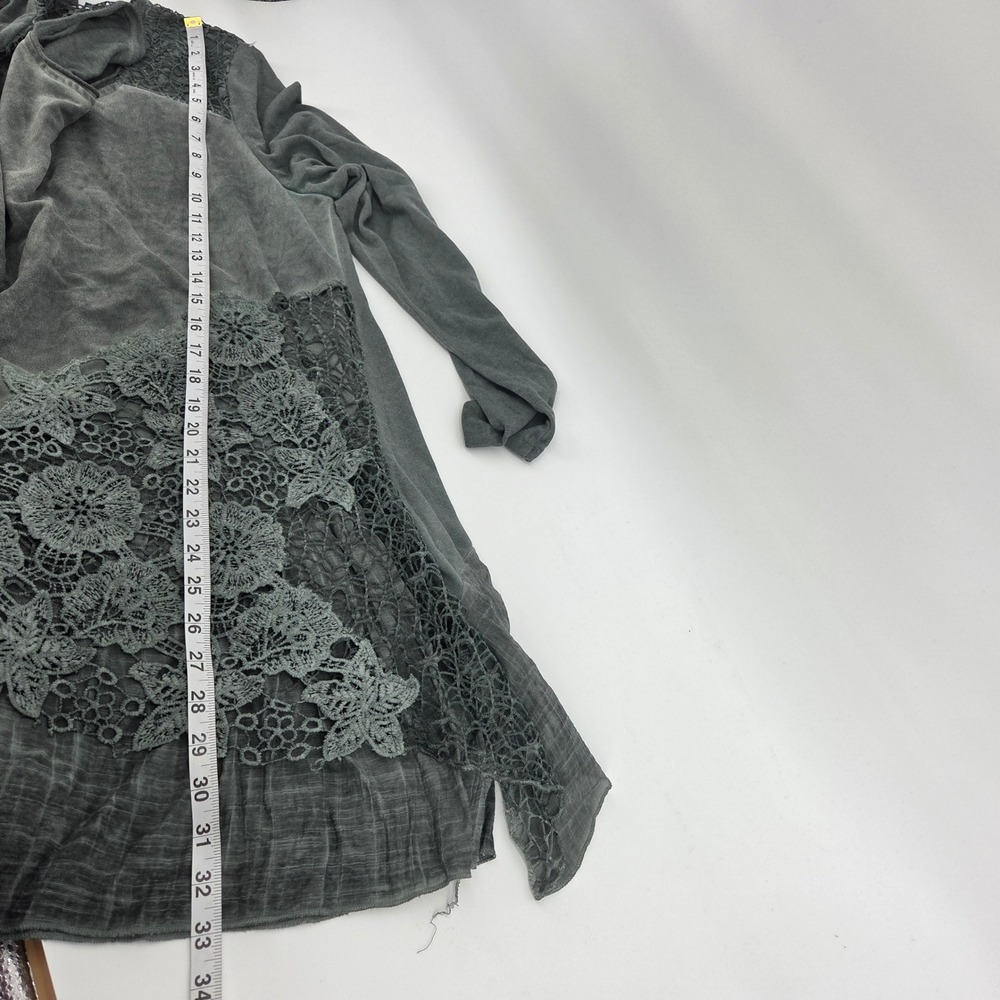 Feratelli Tunic Top XL Green Crochet Lace Ruffle Eclectic Boho Lagenlook Indie - Picture 6 of 6